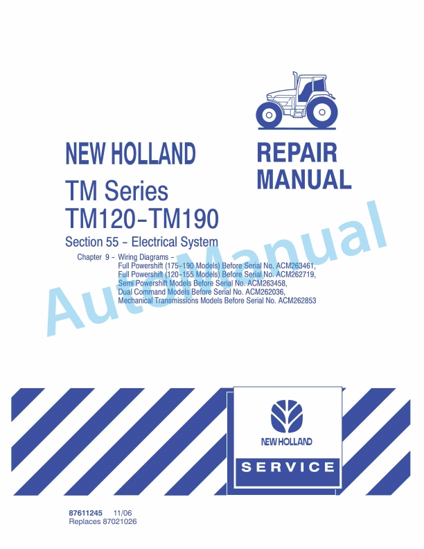 New Holland TM120, TM130, TM140, TM155, TM175, TM190 Tractor Repair Manual 87611245