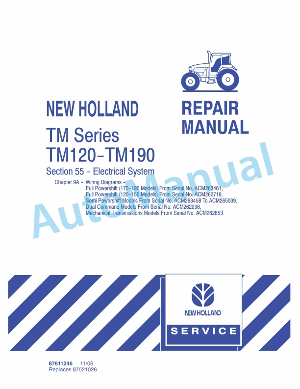 New Holland TM120, TM130, TM140, TM155, TM175, TM190 Tractor Repair Manual 87611246
