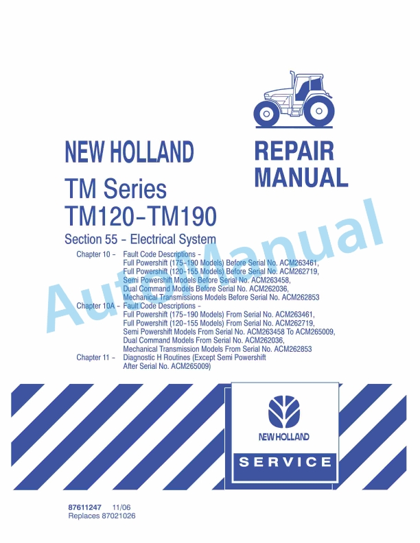 New Holland TM120, TM130, TM140, TM155, TM175, TM190 Tractor Repair Manual 87611247
