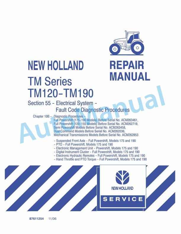 New Holland TM120, TM130, TM140, TM155, TM175, TM190 Tractor Repair Manual 87611254
