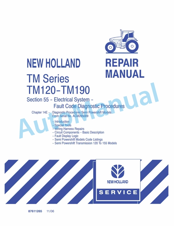New Holland TM120, TM130, TM140, TM155, TM175, TM190 Tractor Repair Manual 87611265