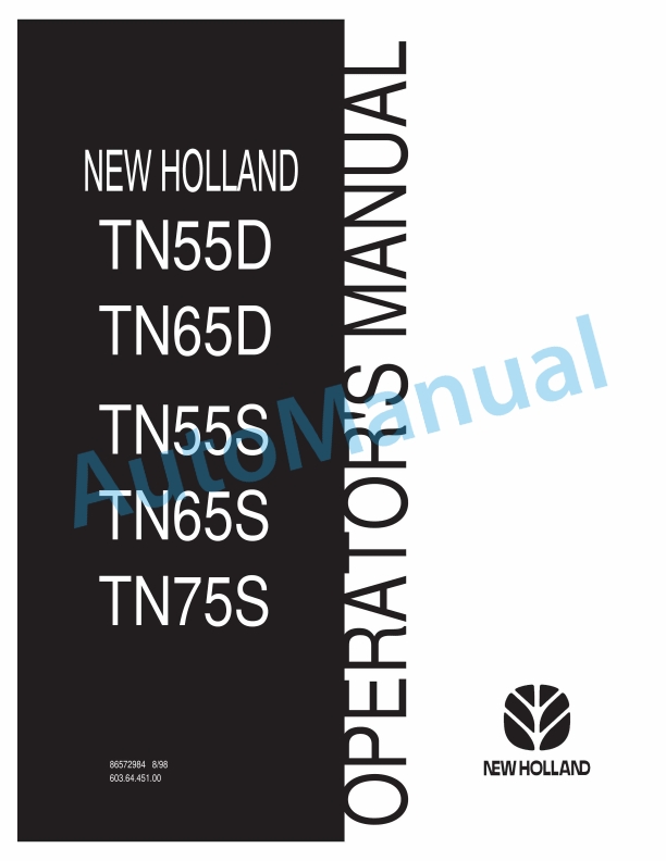 New Holland TN55D, TN65D, TN55S, TN65S, TN75S Operation and Maintenance Manual 86572984