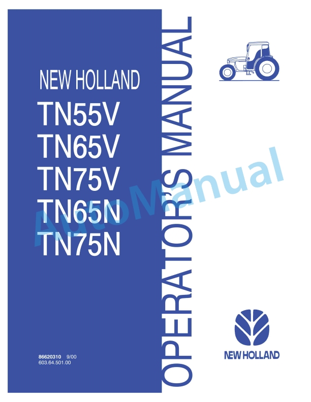 New Holland TN55V, TN65V, TN75V, TN65N, TN75N Operation and Maintenance Manual 86620310