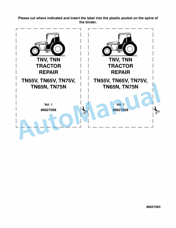 New Holland TN55V, TN65V, TN75V, TN65N, TN75N Tractor Repair Manual 86627059