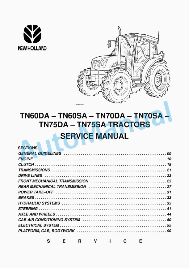 New Holland TN60DA, TN60SA, TN70DA, TN70SA, TN75DA, TN75SA Tractor Service Manual 6035443100