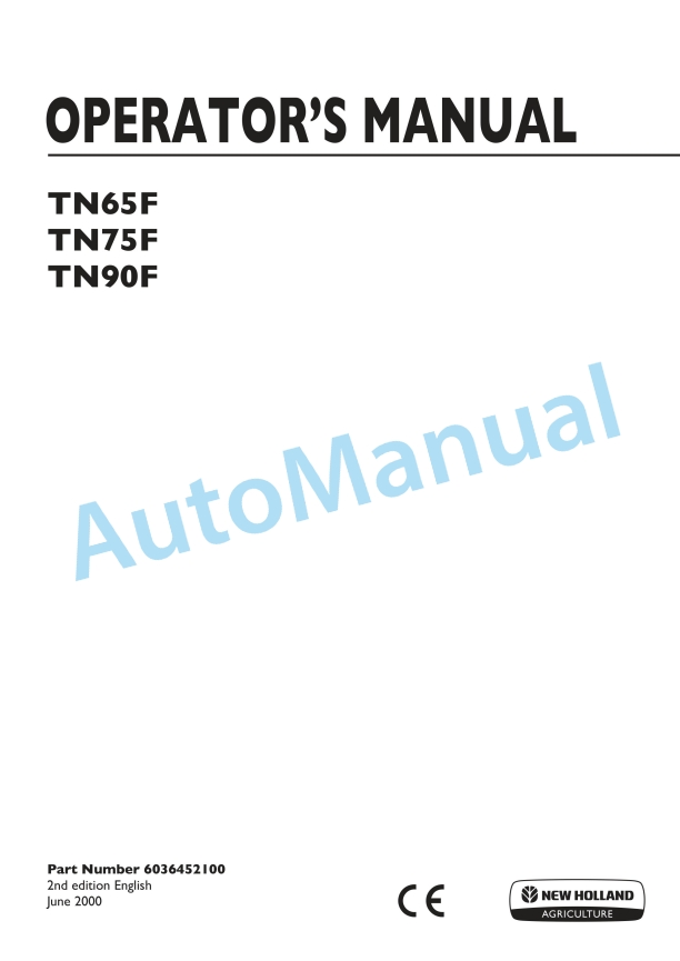 New Holland TN65F, TN75F, TN90F Operation and Maintenance Manual 6036452100