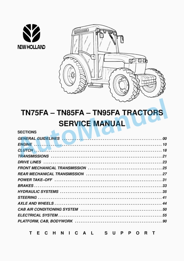 New Holland TN75FA, TN85FA, TN95FA Tractor Service Manual 6035445100