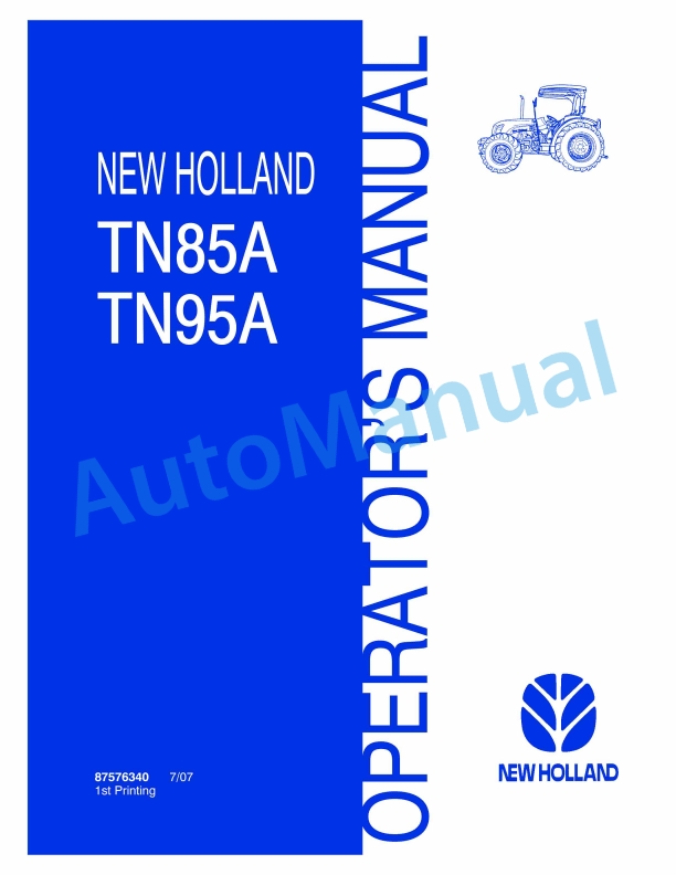New Holland TN85A, TN95A Tractor Operation and Maintenance Manual 87576340