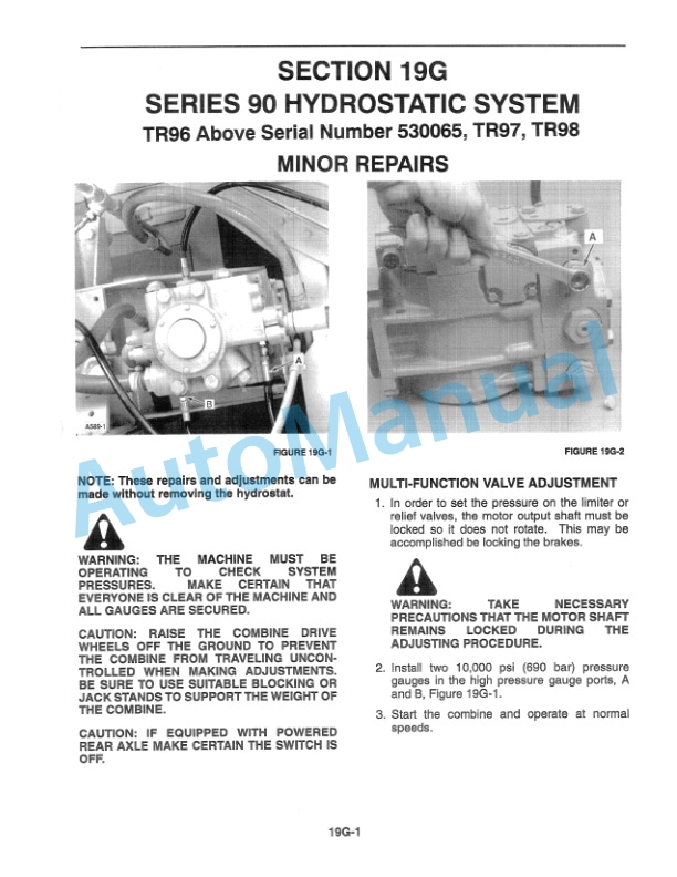 New Holland TR96, TR97, TR98 Combine Repair Manual 40009619-4