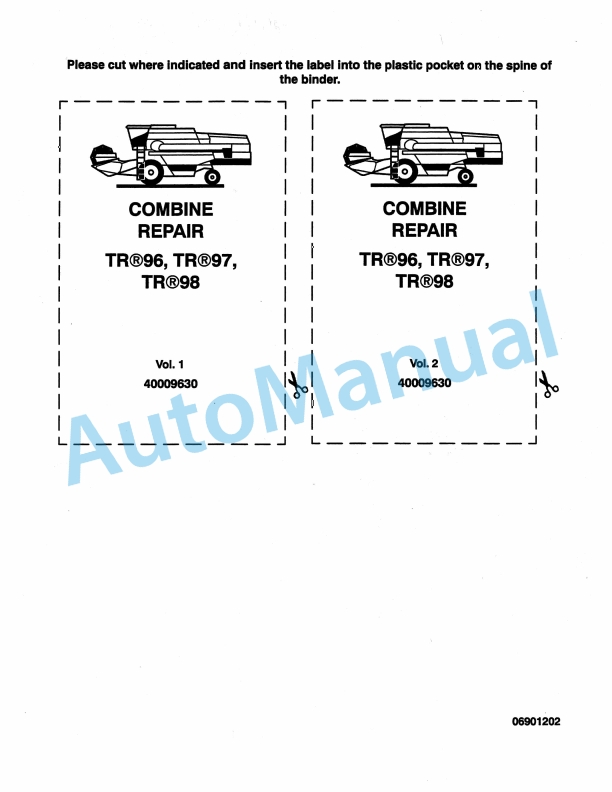 New Holland TR96, TR97, TR98 Combine Repair Manual 40009630