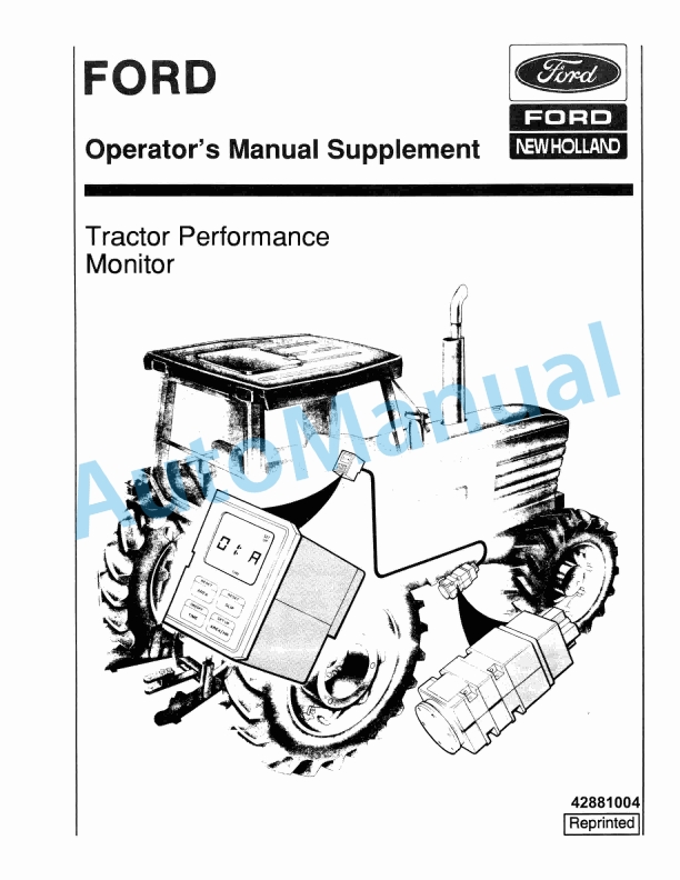 New Holland Tractor Performance Monitor Operation and Maintenance Manual 42881004