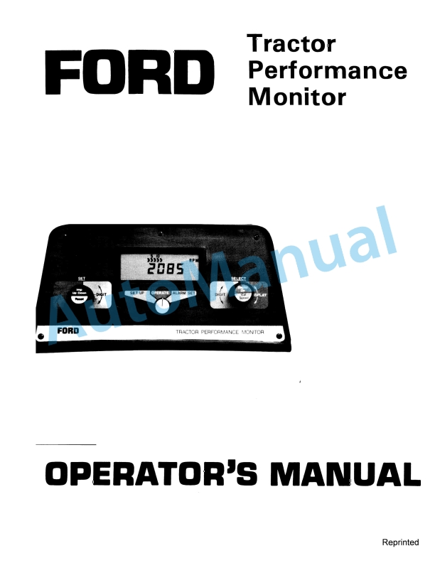New Holland Tractor Performance Monitor Operation and Maintenance Manual 42881005