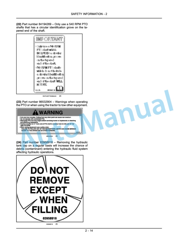 New Holland TS6020, TS6030, TS6030HC Tractor Operation and Maintenance Manual 84279727-2