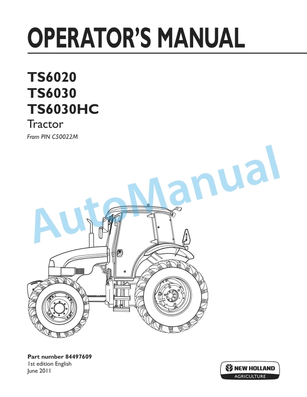 New Holland TS6020, TS6030, TS6030HC Tractor Operation and Maintenance Manual 84497609