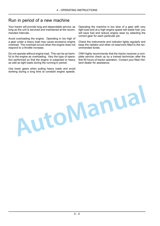 New Holland TS6020, TS6030, TS6030HC Tractor Operation and Maintenance Manual 84497609-3