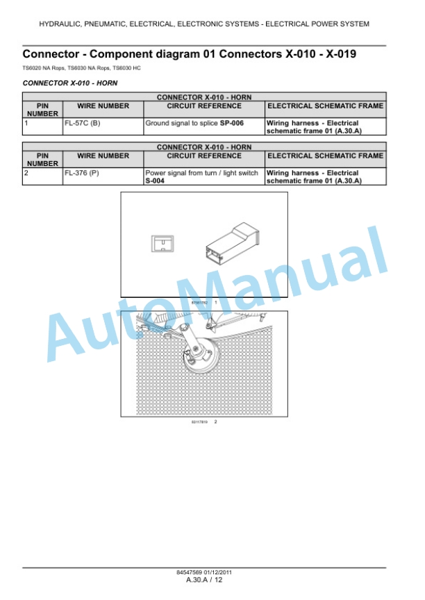 New Holland TS6020, TS6030, TS6030HC Tractor Service Manual 84547569-2