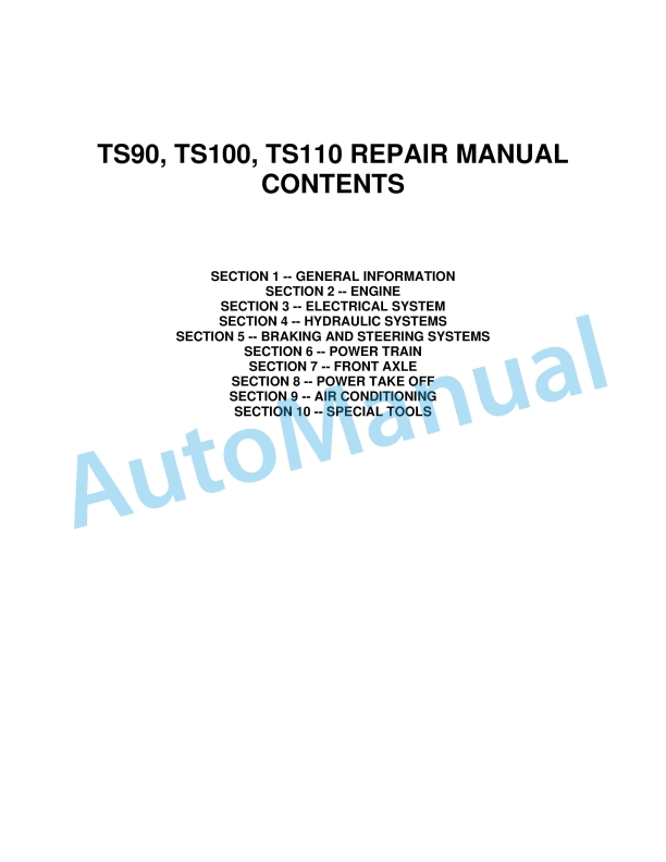 New Holland TS90, TS100, TS110 Repair Manual 86572172