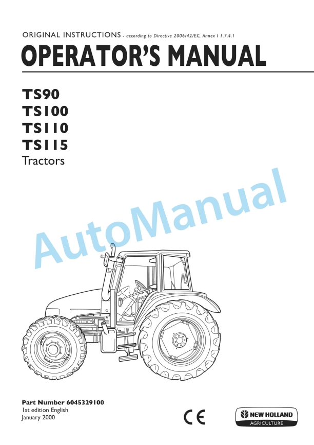 New Holland TS90, TS100, TS110, TS115 Tractor Operation and Maintenance Manual 6045329100