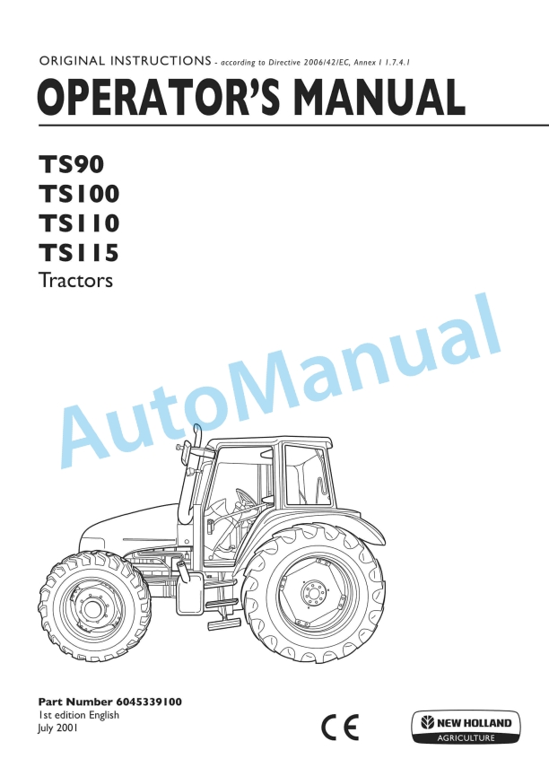 New Holland TS90, TS100, TS110, TS115 Tractor Operation and Maintenance Manual 6045339100
