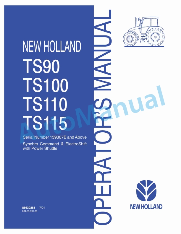 New Holland TS90, TS100, TS110, TS115 Tractor Operation and Maintenance Manual 86630281