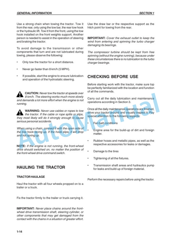 New Holland TS90, TS100, TS110, TS120 Tractor Operation and Maintenance Manual 73400916-2