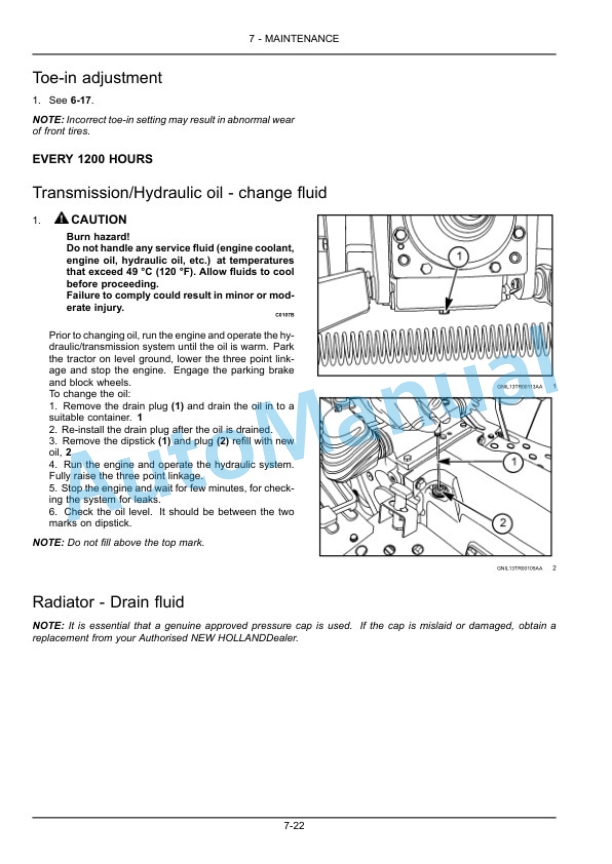 New Holland TT35, TT40, TT45 Tractor Operation and Maintenance Manual 48013327-5