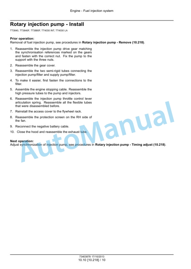New Holland TT3840, TT3840F, TT4030, TT3880F Tractor Service Manual 73403878-2
