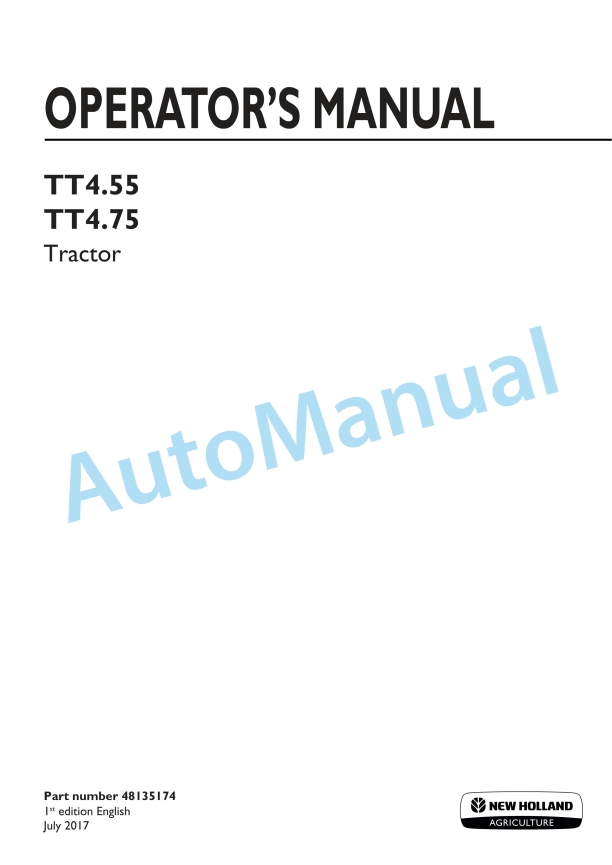 New Holland TT4.55, TT4.75 Tractor Operation and Maintenance Manual 48135174