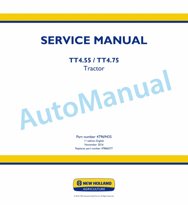New Holland TT4.55, TT4.75 Tractor Service Manual 47969435