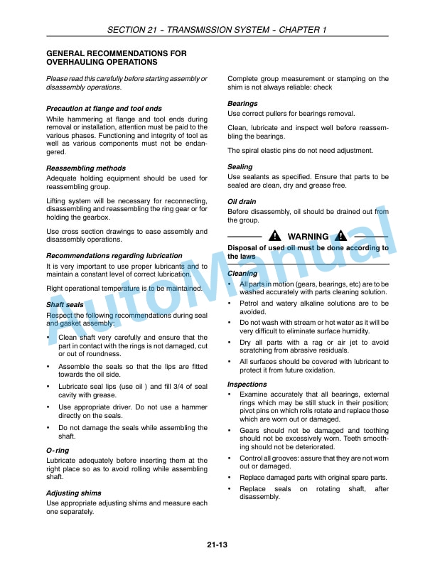 New Holland TT45A, TT50A Tractor Repair Manual 87655298-5