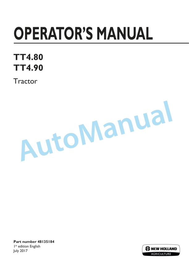 New Holland TT4.80, TT4.90 Tractor Operation and Maintenance Manual 48135184