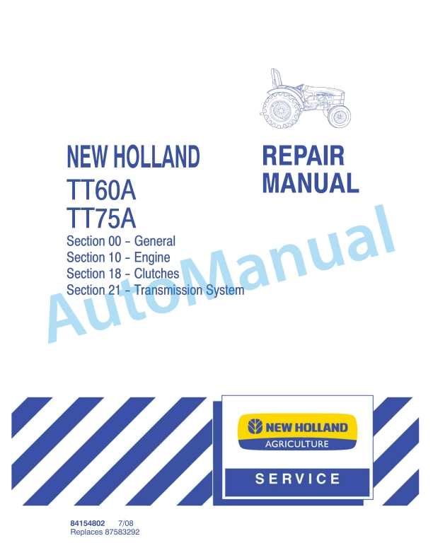 New Holland TT60A, TT75A Tractor Repair Manual 84154802