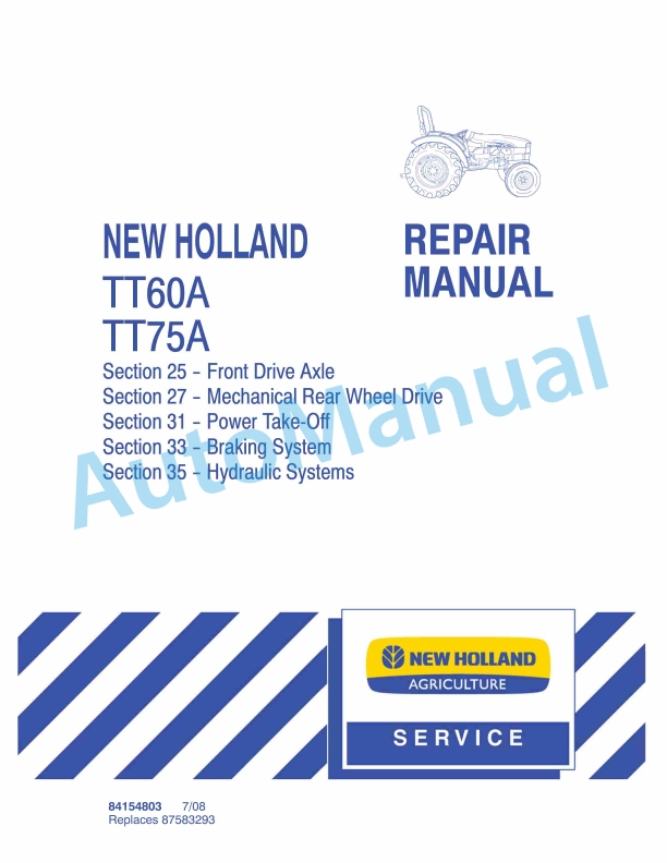 New Holland TT60A, TT75A Tractor Repair Manual 84154803
