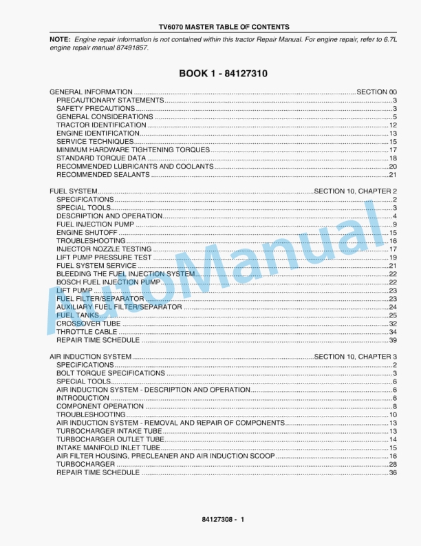 New Holland TV6070 Tractor Repair Manual 84127307