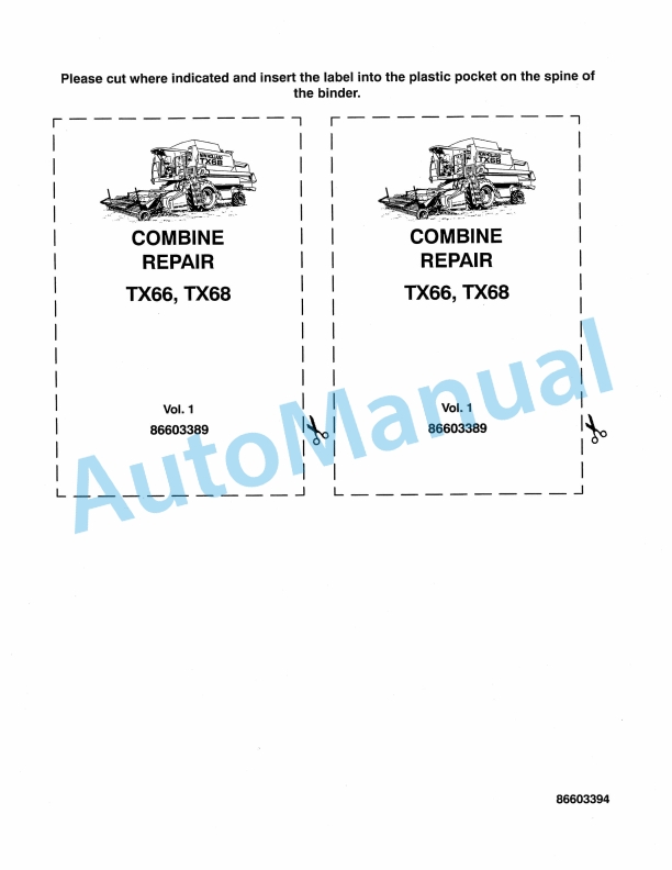 New Holland TX66, TX68 Repair Manual 86603390
