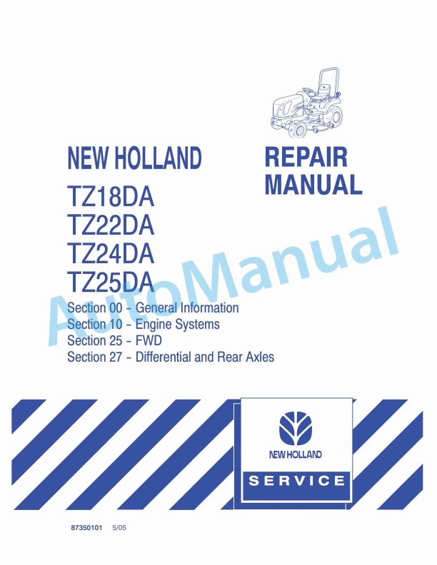 New Holland TZ18DA, TZ22DA, TZ24DA, TZ25DA Tractor Repair Manual 87350101