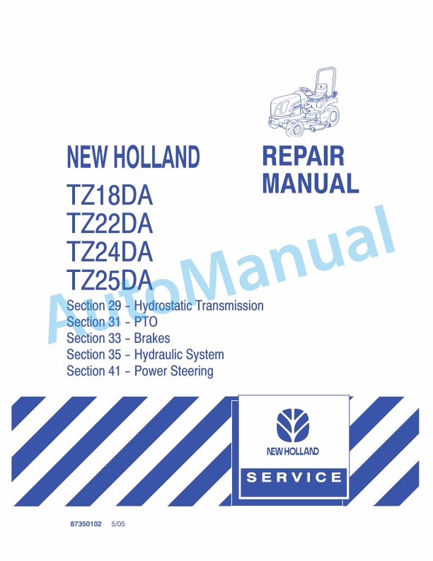 New Holland TZ18DA, TZ22DA, TZ24DA, TZ25DA Tractor Repair Manual 87350102