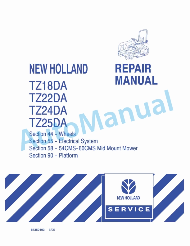 New Holland TZ18DA, TZ22DA, TZ24DA, TZ25DA Tractor Repair Manual 87350103