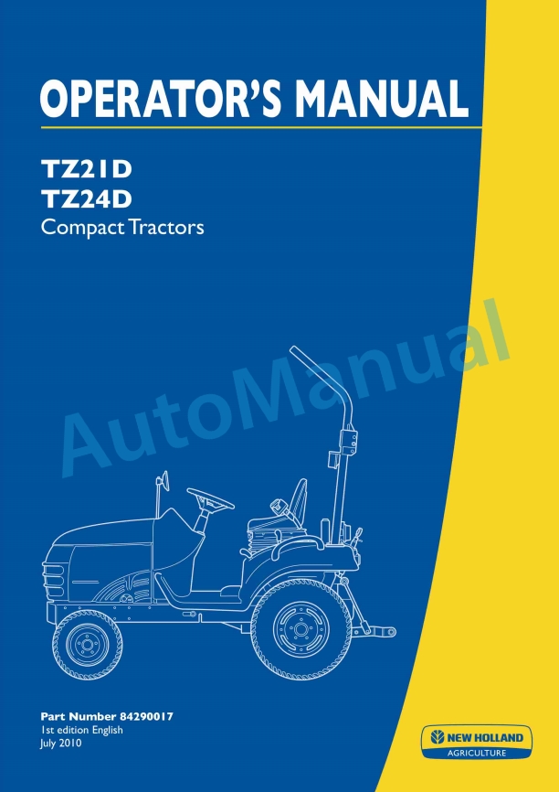 New Holland TZ21D, TZ24D Compact Tractor Operation and Maintenance Manual 84290017