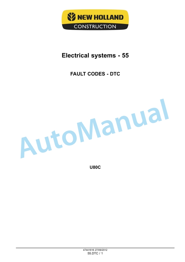 New Holland U80C Electrical System Service Manual 47447776