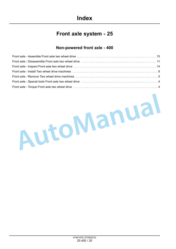 New Holland U80C Front Axle System - 25, Powered Front Axle - 100 Service Manual 47447773-3