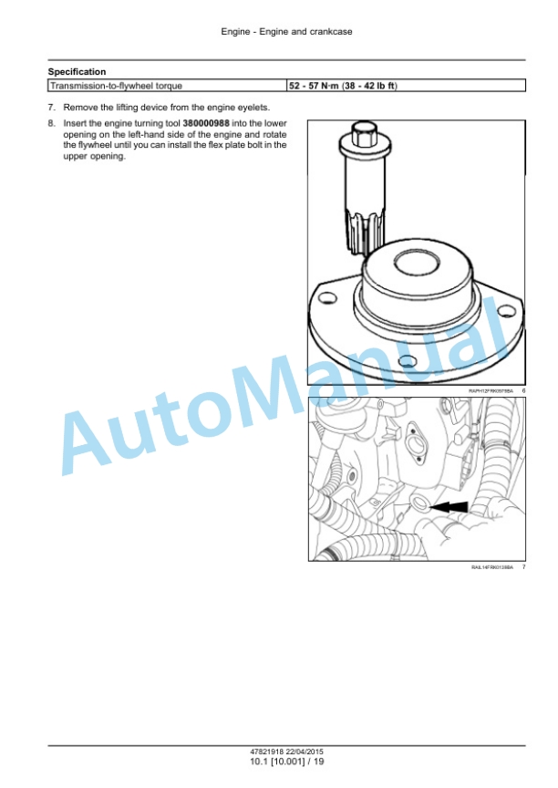 Alternative view of New Holland U80C Tier 4B Final Tractor Loader Service Manual 47881789