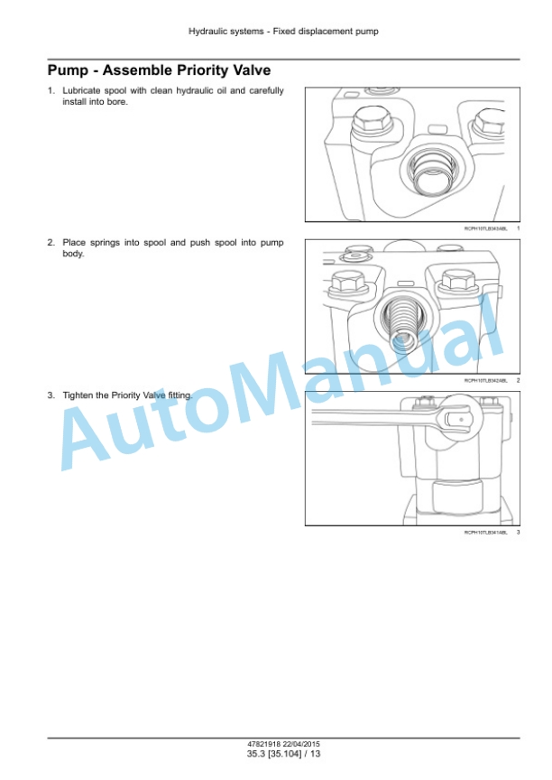 Alternative view of New Holland U80C Tier 4B Final Tractor Loader Service Manual 47881791