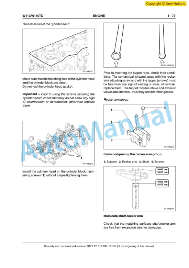 New Holland W110, W110TC Wheel Loader Workshop Manual 6041348700EN-2