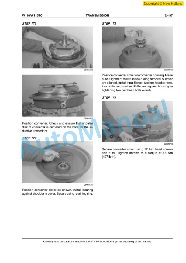 New Holland W110, W110TC Wheel Loader Workshop Manual 6041348700EN-3