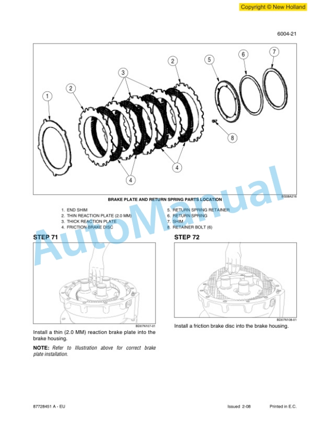 New Holland W110B Wheel Loader Service Manual 87728451AEU-4