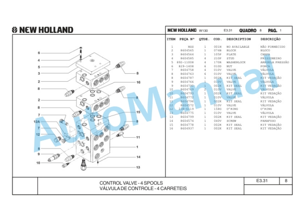 New Holland W130, W130TC Wheel Loader Parts Catalogue 75314330-1 BR-4
