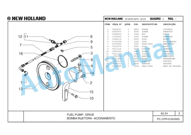 New Holland W130, W130TC Wheel Loader Parts Catalogue 75314330-2 BR-2