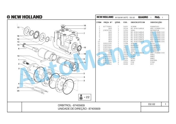 New Holland W130, W130TC Wheel Loader Parts Catalogue 75314330-2 BR-3