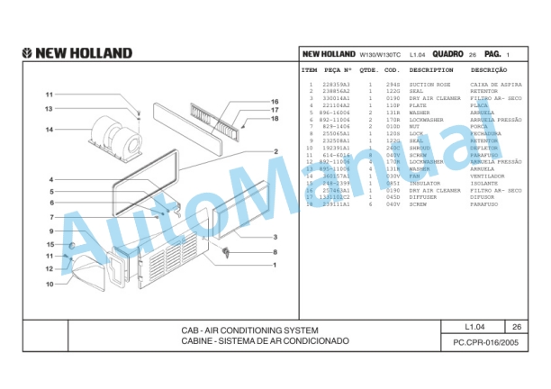 New Holland W130, W130TC Wheel Loader Parts Catalogue 75314330-2 BR-5